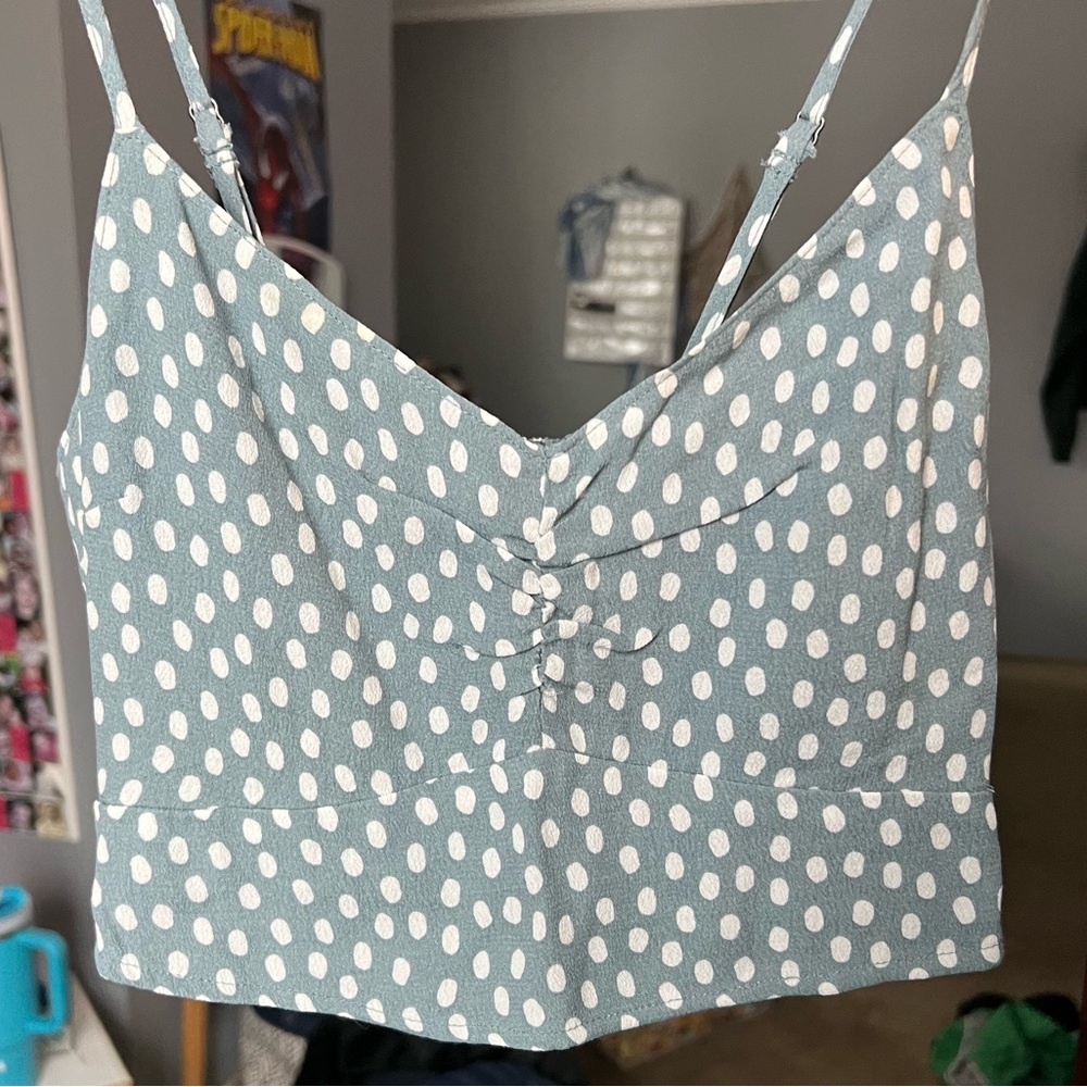 Abercrombie Blue Green Polka Dots Cami Crop Top Adjustable Size XS